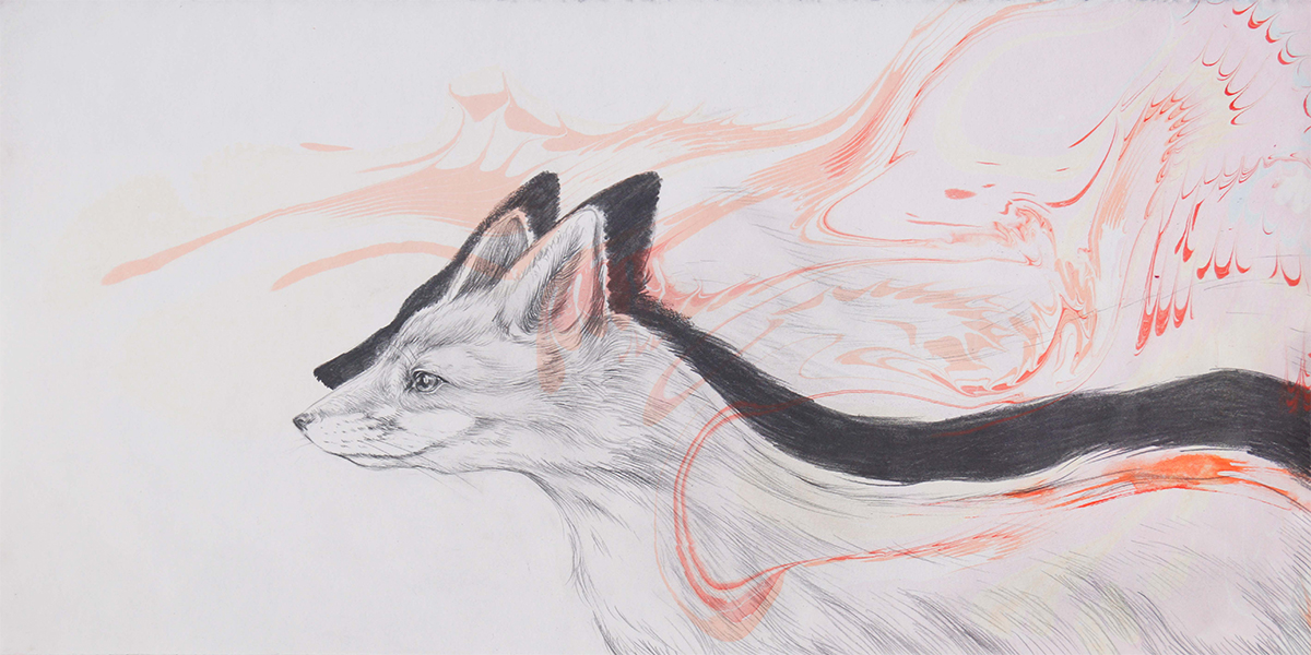 Dibujo de una zorra sobre papel ebrú